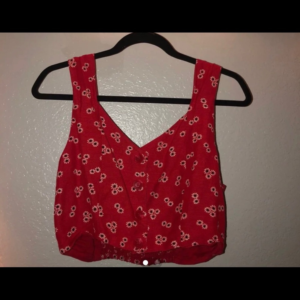 Red Volcom Flowered crop top with buttons